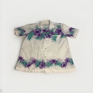 Floral Casual Button Down Shirt - Purple and Green